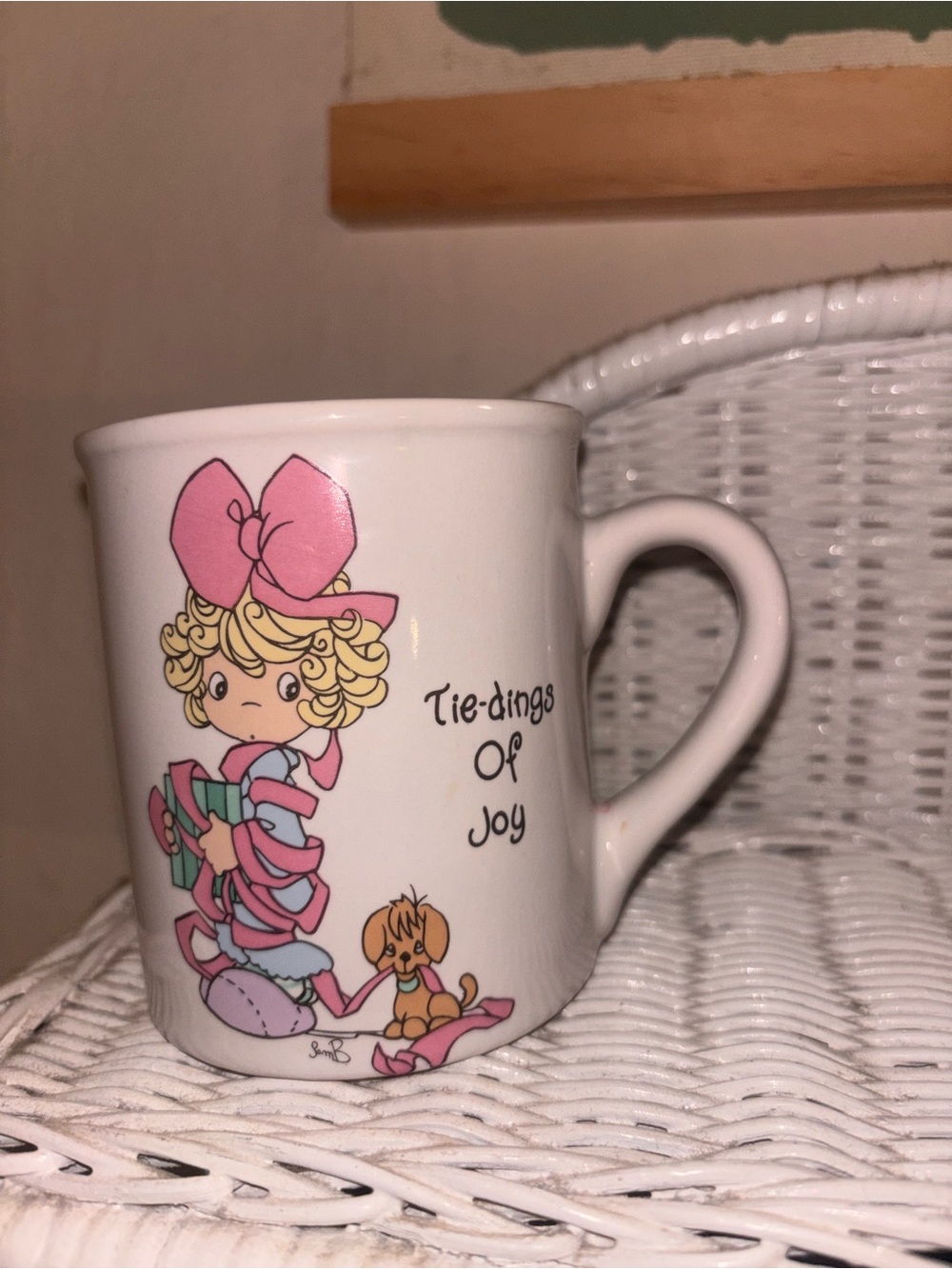 Precious Moments Ceramic Mug with Pink Ribbon Girl Design - Tie-dings Of Joy